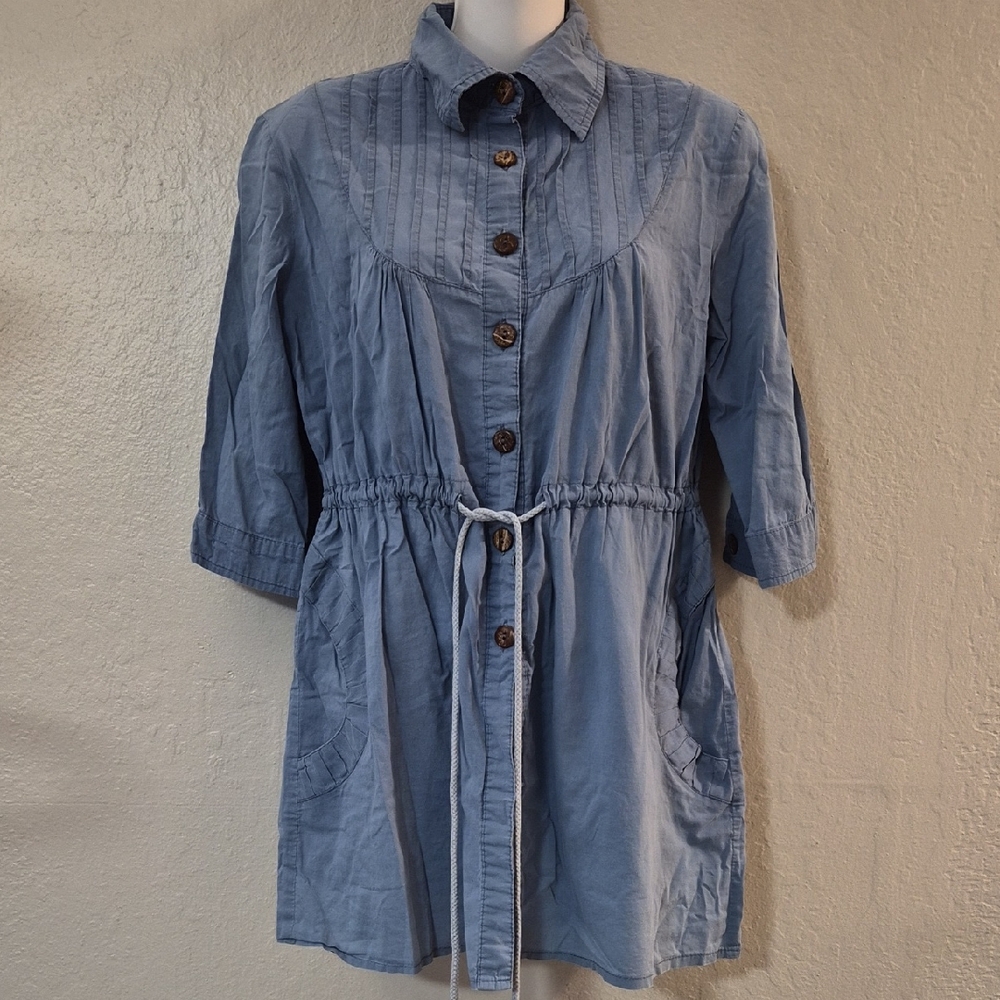 Blue Button-Up Women's Tunic